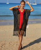 Contrast Fringe Trim Openwork Cover-Up Dress - Body By J'ne