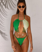 Contrast Halter Neck Chain Detail One-Piece Swimsuit - Body By J'ne