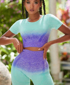 Contrast Round Neck Sports Top and Shorts Set - Body By J'ne