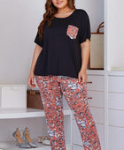 Contrast Round Neck Tee and Floral Pants Lounge Set - Body By J'ne