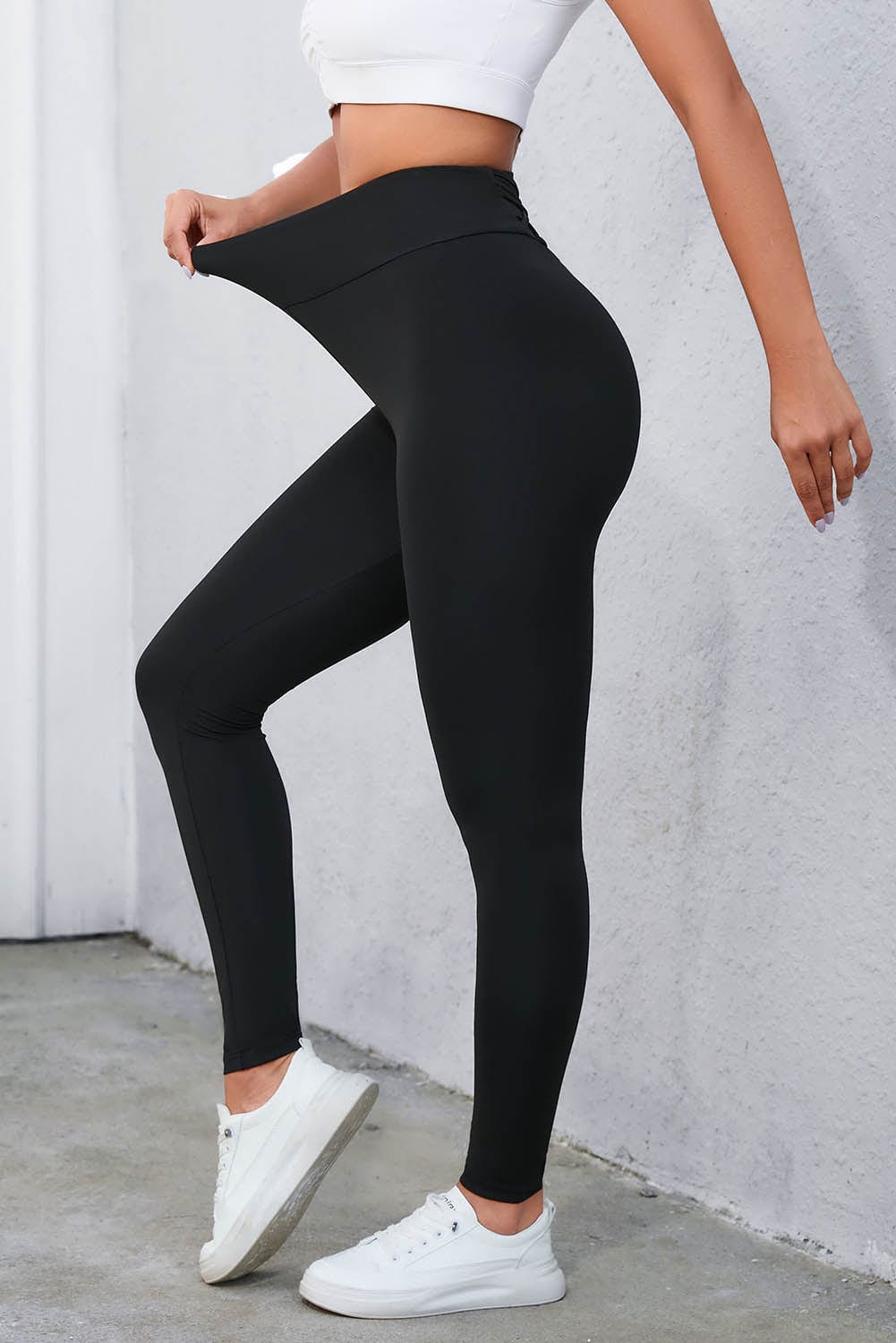 Crisscross Detail Wide Waistband Leggings - Body By J'ne