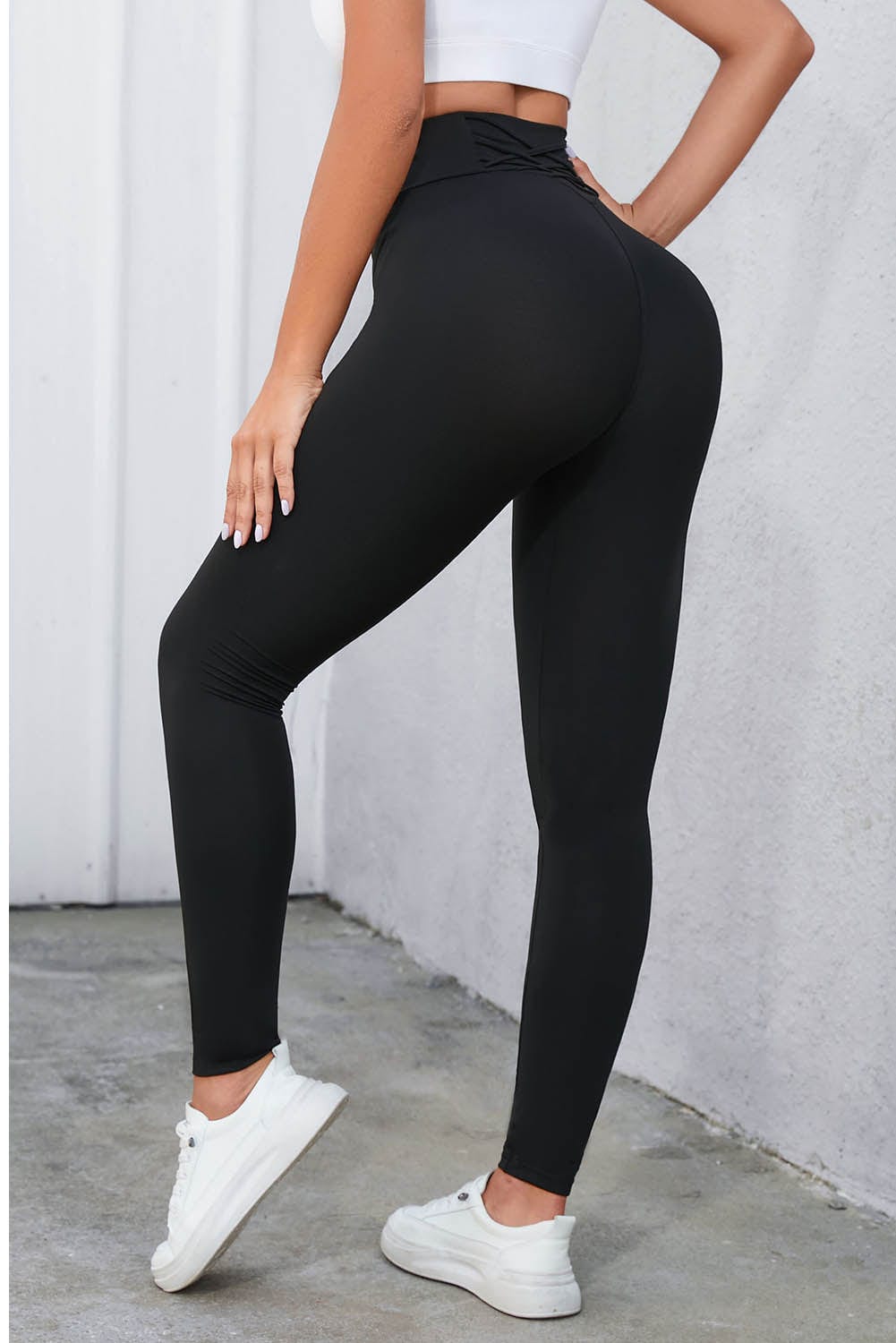 Crisscross Detail Wide Waistband Leggings - Body By J'ne