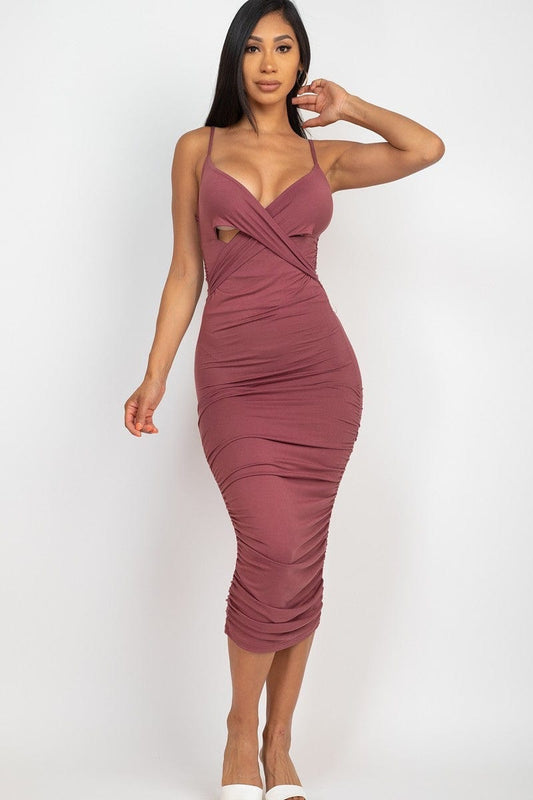 Cross Wrap Ruched Midi Dress - Body By J'ne