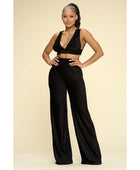 Crushed Velvet Plunging Neck Tank Top And High Waist Palazzo Pants Set - Body By J'ne