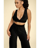 Crushed Velvet Plunging Neck Tank Top And High Waist Palazzo Pants Set - Body By J'ne