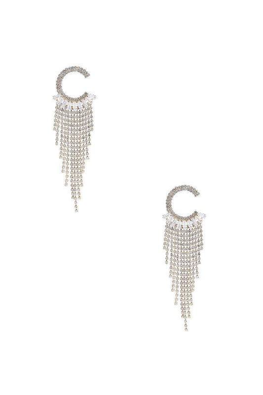 Crystal C Shape Baguette Fringe Earring - Body By J'ne