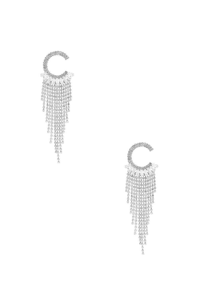 Crystal C Shape Baguette Fringe Earring - Body By J'ne