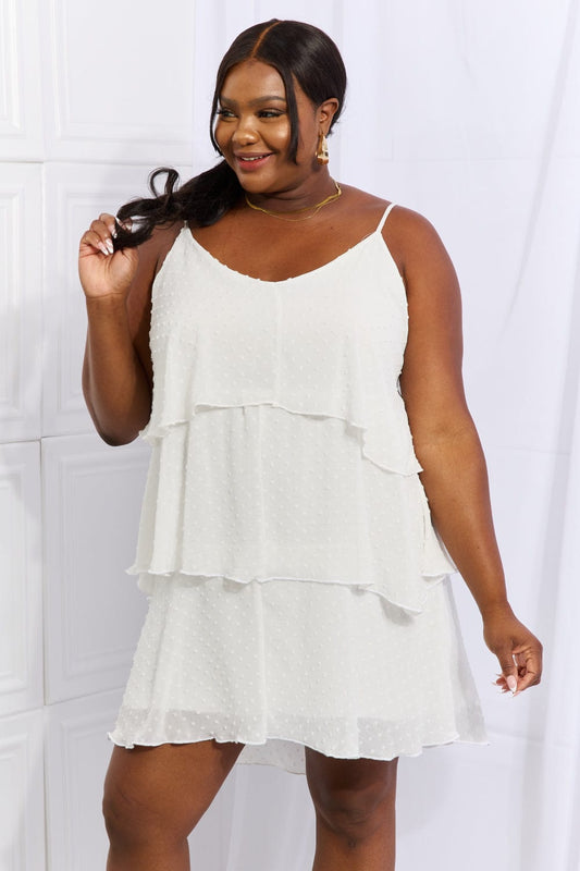 Culture Code By The River Full Size Cascade Ruffle Style Cami Dress in Soft White - Body By J'ne