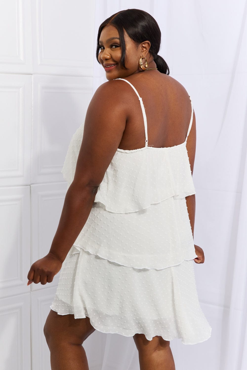 Culture Code By The River Full Size Cascade Ruffle Style Cami Dress in Soft White - Body By J'ne