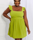 Culture Code Sunny Days Full Size Empire Line Ruffle Sleeve Dress in Lime - Body By J'ne