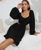 Cutout Long Balloon Sleeve Dress - Body By J'ne