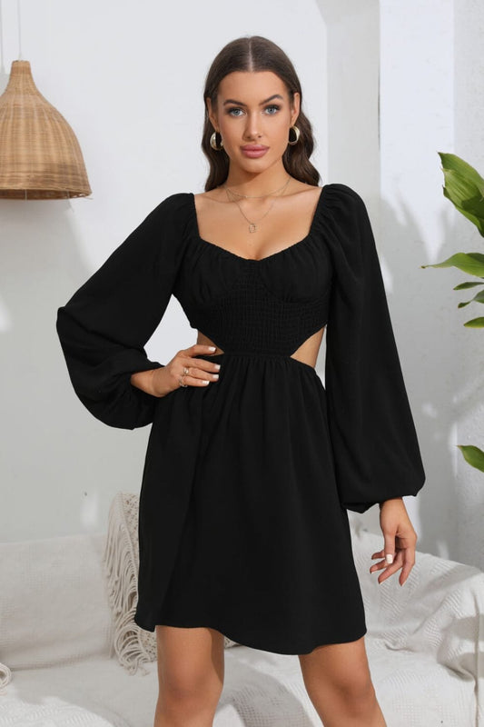 Cutout Long Balloon Sleeve Dress - Body By J'ne