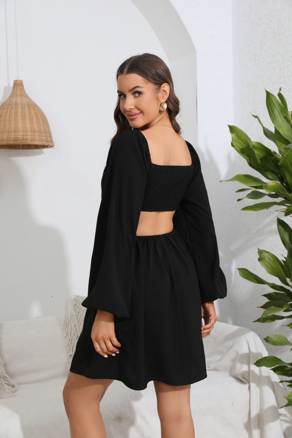 Cutout Long Balloon Sleeve Dress - Body By J'ne