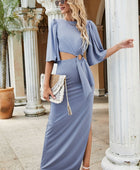 Cutout Split Puff Sleeve Maxi Dress - Body By J'ne