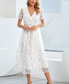 Sequin Leaf Embroidery Tie Front Short Sleeve Dress - Body By J'ne