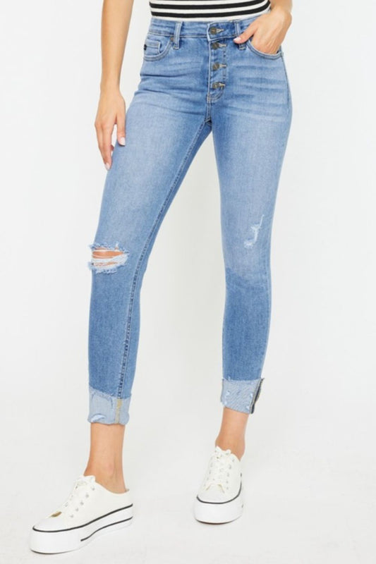 Distressed Cat's Whiskers Button Fly Jeans - Body By J'ne
