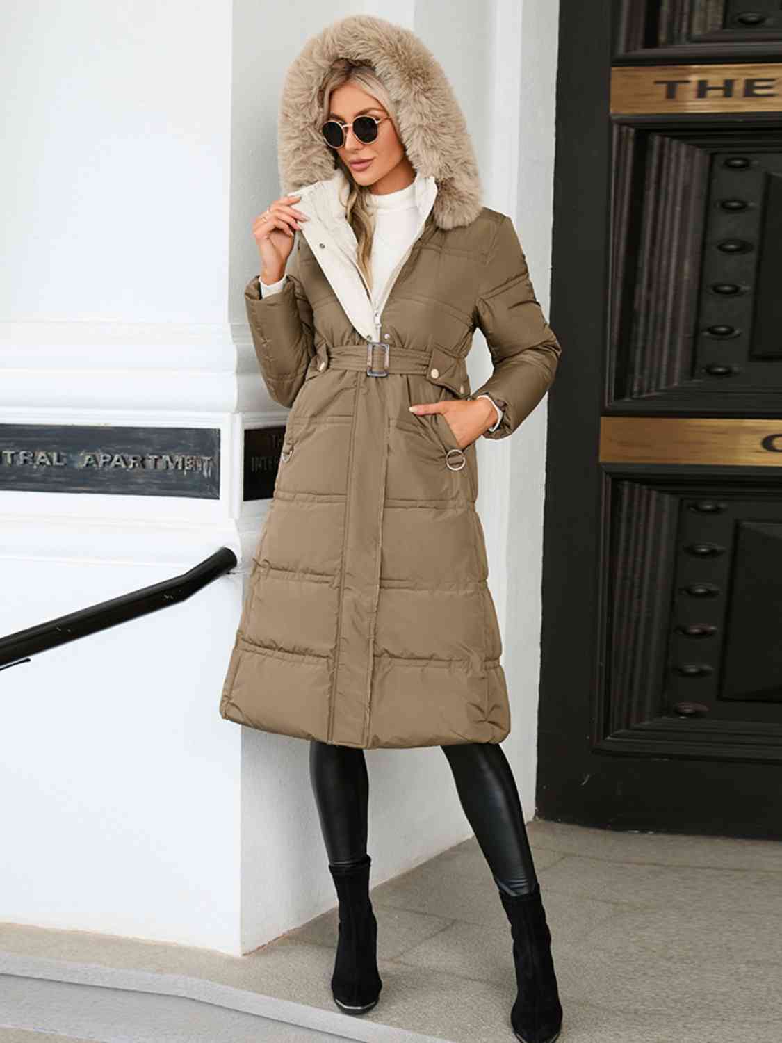 Longline Hooded Winter Coat with Pockets - Body By J'ne