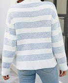 Striped Mock Neck Dropped Shoulder Sweater - Body By J'ne