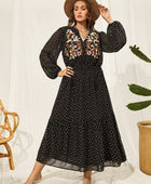 Plus Size Embroidered Tassel Balloon Sleeve Dress - Body By J'ne