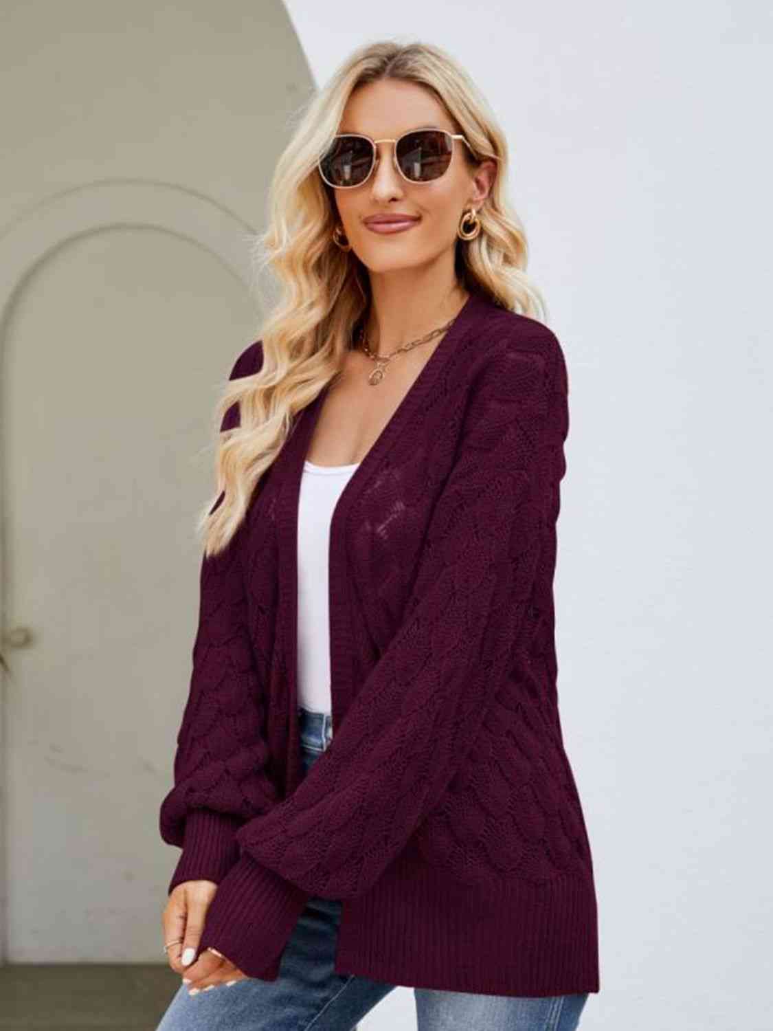 Open Front Ribbed Trim Cardigan - Body By J'ne
