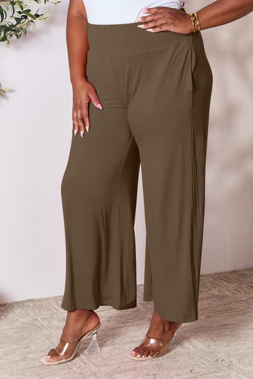 Smocked Wide Waistband Wide Leg Pants - Body By J'ne