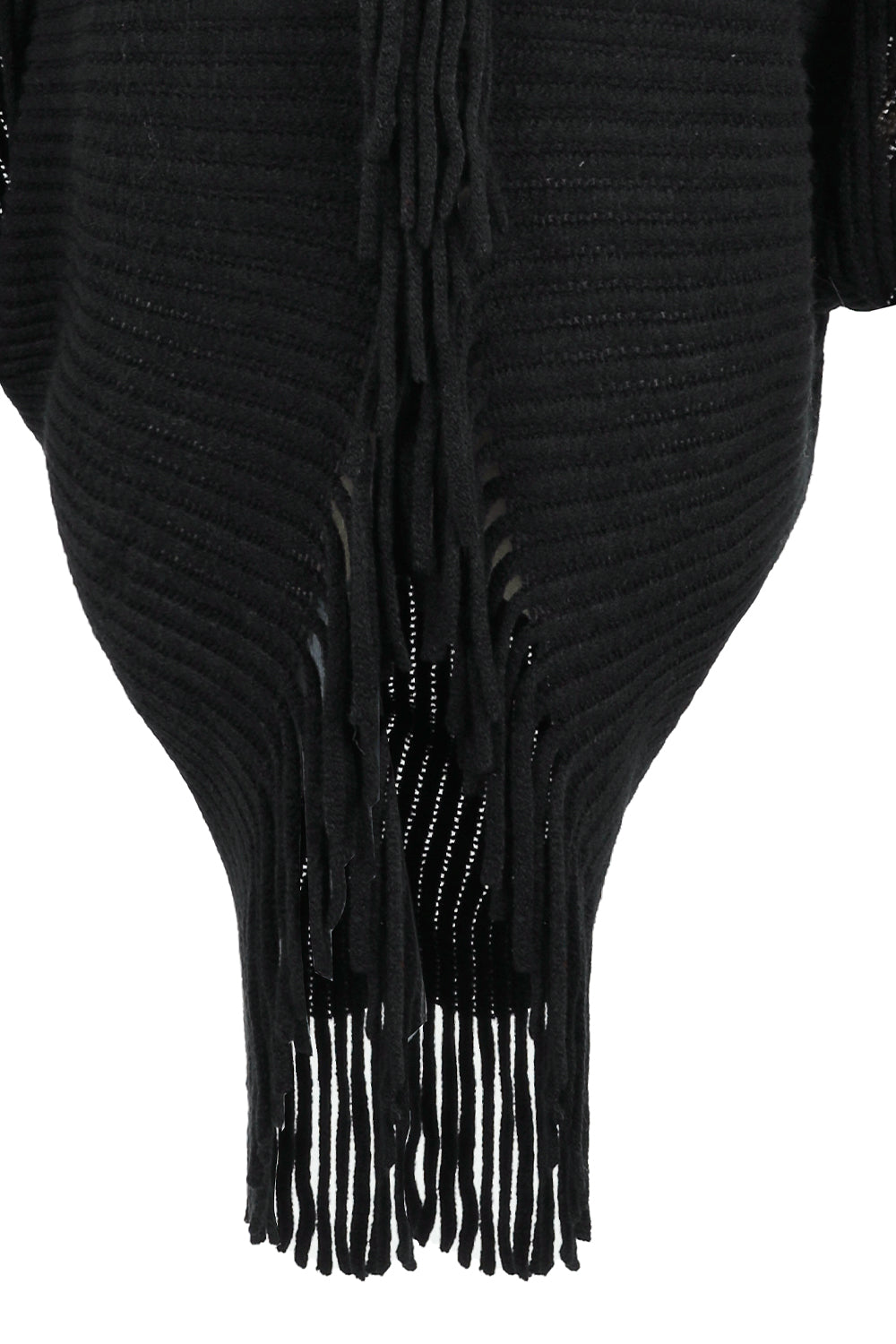 Fringe Detail Long Sleeve Ribbed Poncho - Body By J'ne