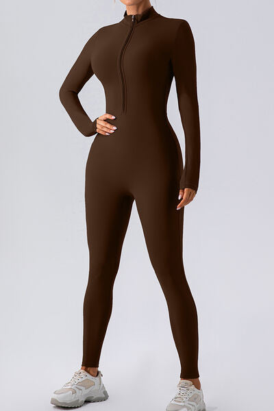 Half Zip Mock Neck Active Jumpsuit - Body By J'ne