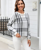 Printed Round Neck Dropped Shoulder Sweater - Body By J'ne