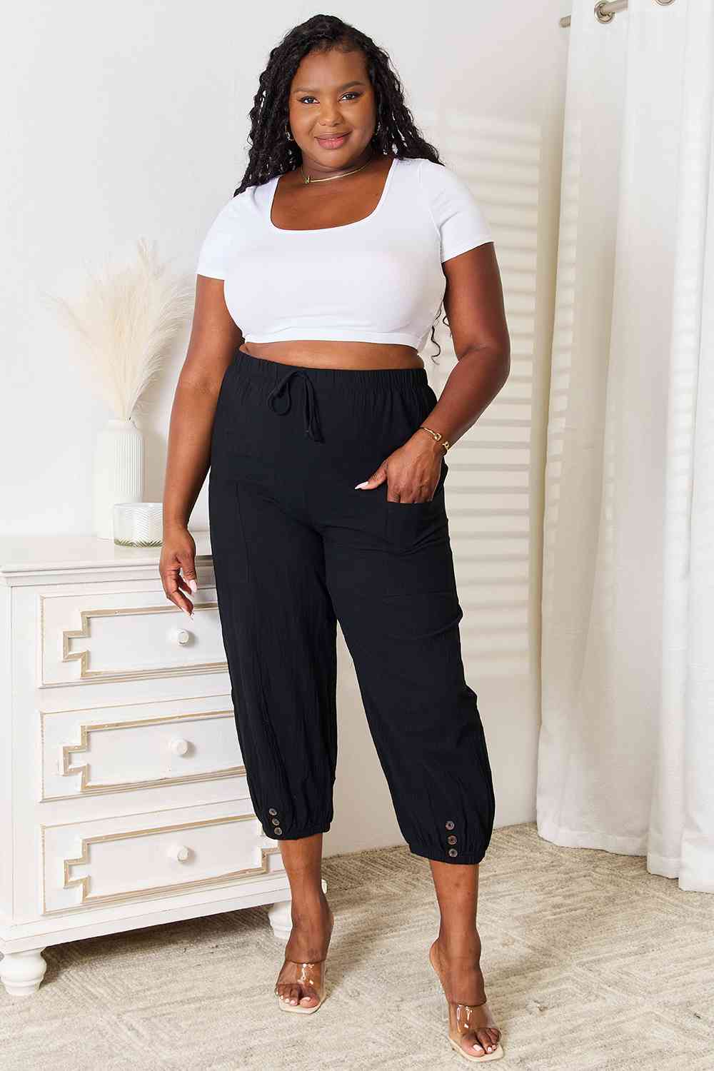 Nikki Decorative Button Cropped Pants - Body By J'ne