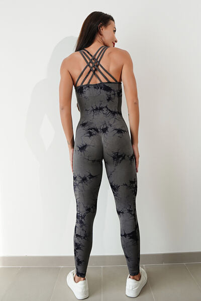 Printed Crisscross Wide Strap Jumpsuit - Body By J'ne