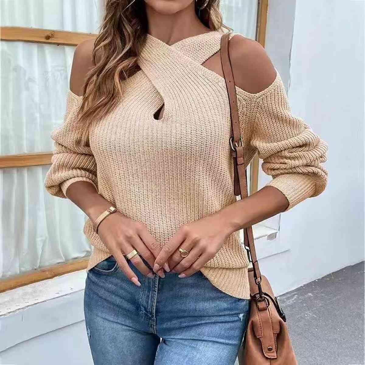 Crisscross Cold-Shoulder Sweater - Body By J'ne