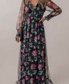 Somcked Floral V-Neck Long Sleeve Dress - Body By J'ne