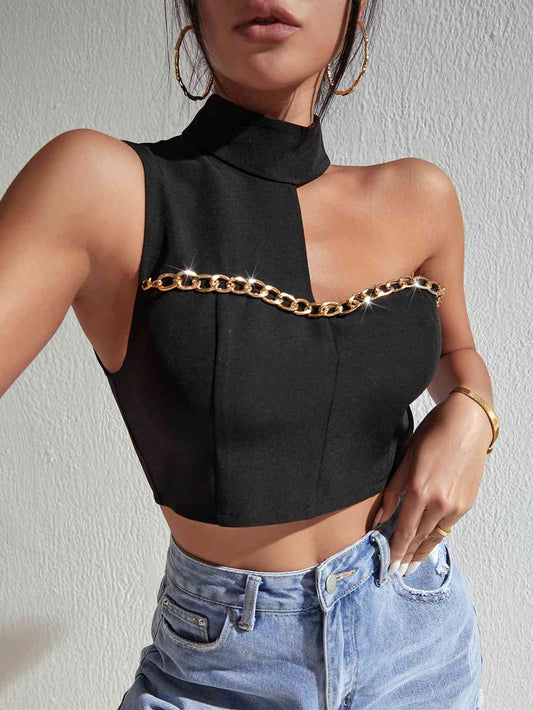 Mock Neck Chain Detail Tank - Body By J'ne