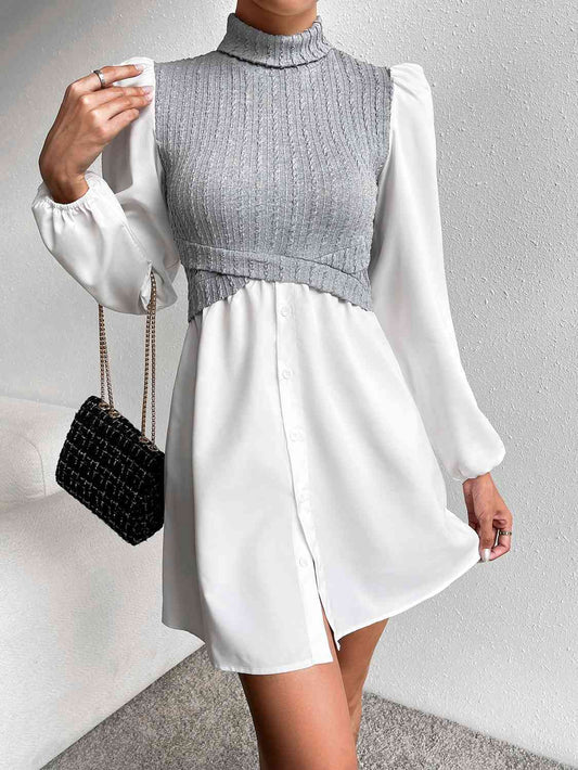 Turtleneck Puff Sleeve Mini Dress - Body By J'ne