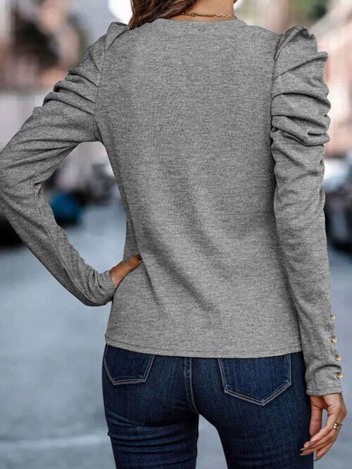 Round Neck Puff Sleeve Sleeve Blouse - Body By J'ne