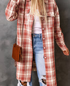 Plaid Button-Up Longline Shacket with Breast Pockets - Body By J'ne