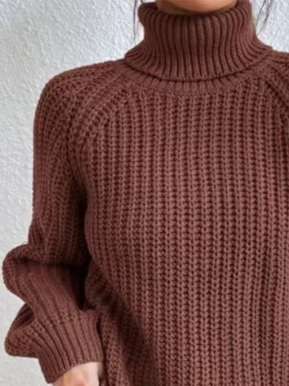 Full Size Turtleneck Rib-Knit Slit Sweater - Body By J'ne