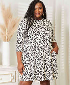 Full Size Leopard Three-Quarter Sleeve Dress with Pockets - Body By J'ne