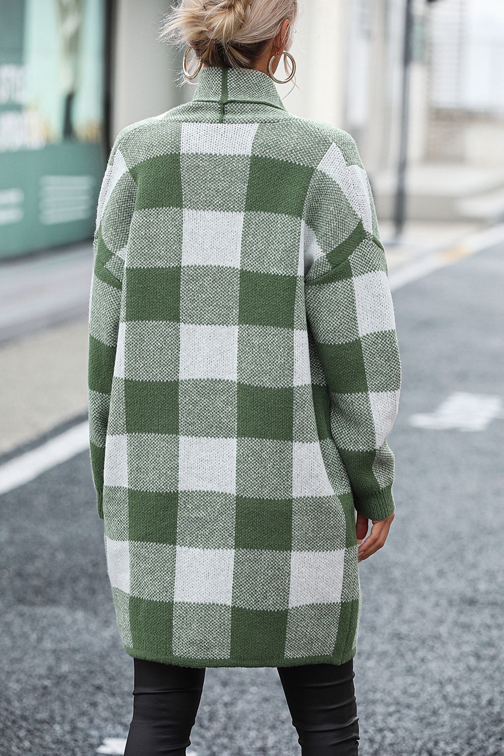 Plaid Dropped Shoulder Cardigan with Pocket - Body By J'ne