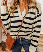 Striped Collared Neck Long Sleeve Sweater - Body By J'ne