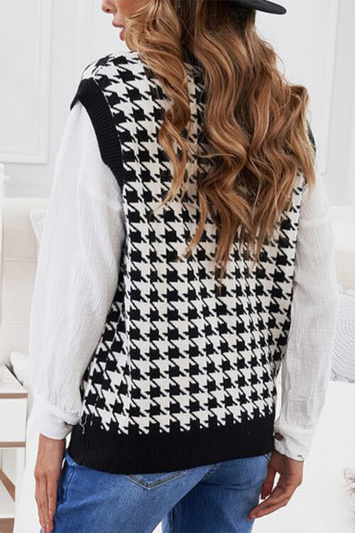 Houndstooth Button Front Sweater Vest - Body By J'ne