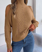 Cable-Knit Turtleneck Cold Shoulder Sweater - Body By J'ne