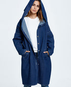 Button Up Dropped Shoulder Hooded Denim Top - Body By J'ne