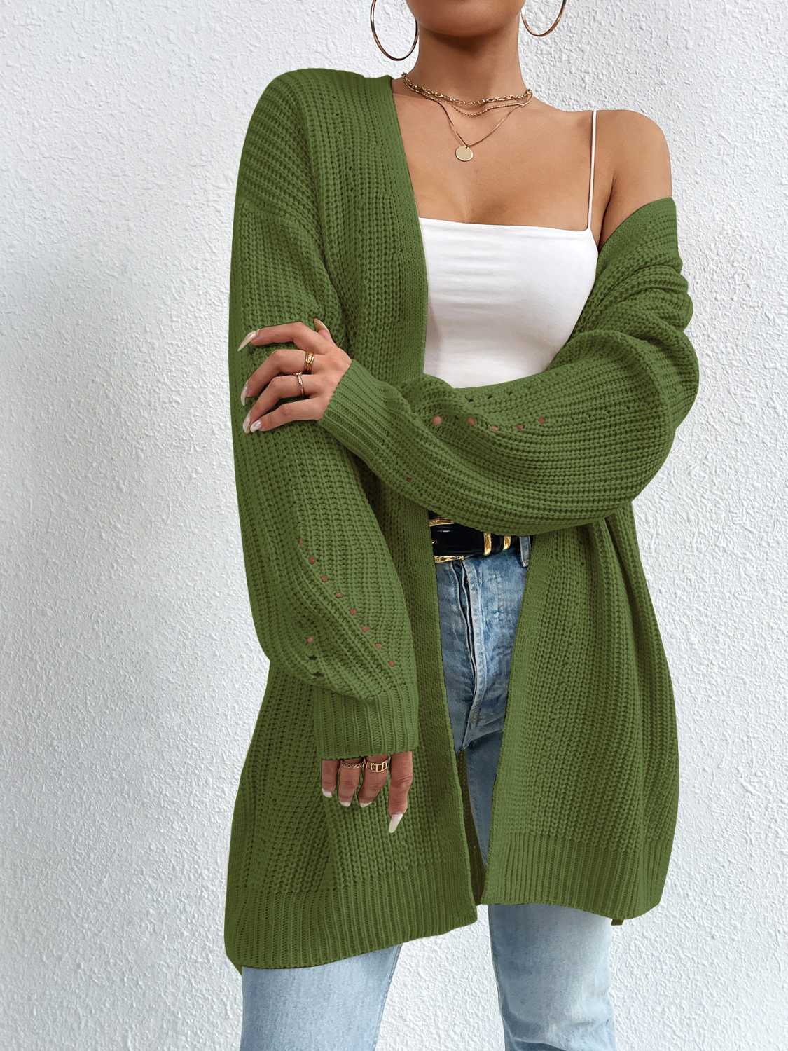 Open Front Dropped Shoulder Slit Cardigan - Body By J'ne