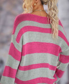 Striped Dropped Shoulder Long Sleeve Sweater - Body By J'ne