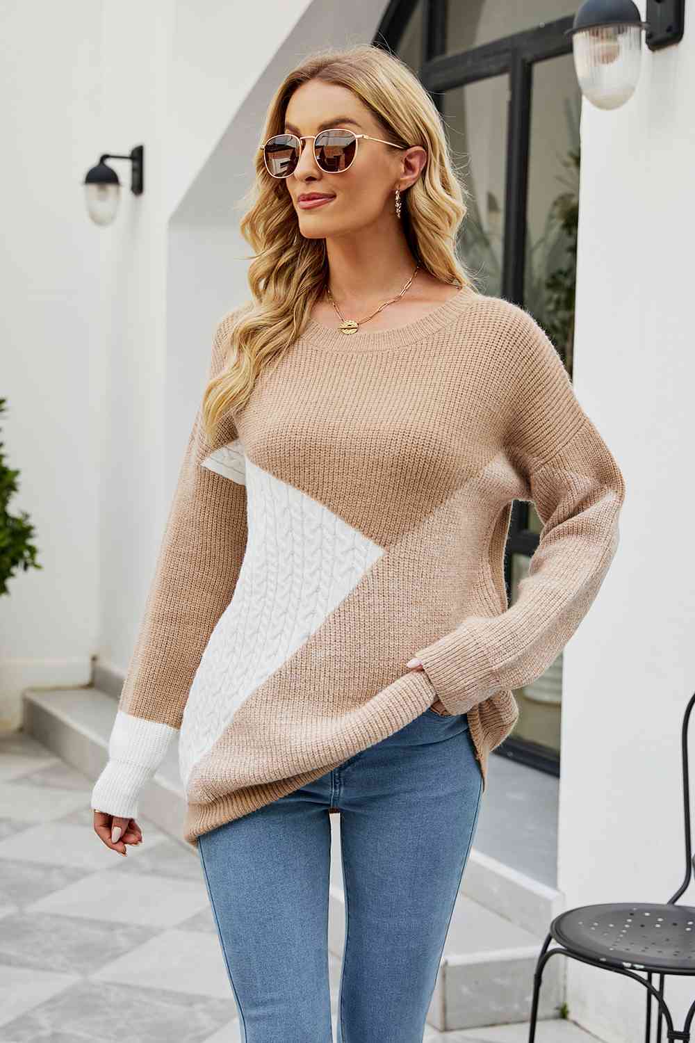 Color Block Round Neck Sweater - Body By J'ne