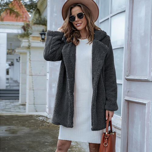 Collared Neck Long Sleeve Winter Coat - Body By J'ne