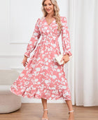 Floral Surplice Flounce Sleeve Ruffle Hem Dress - Body By J'ne