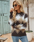 Plaid Round Neck Dropper Shoulder Sweater - Body By J'ne