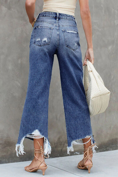 Distressed Raw Hem Jeans with Pockets - Body By J'ne